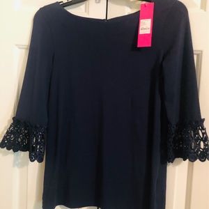 Navy Blue Lilly Pulitzer Waverly Ruffle Top